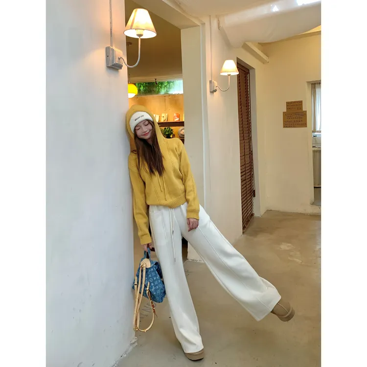 切糕自制【糯米糍】小个子秋款女流光感慵懒高腰百搭松弛阔腿休闲裤