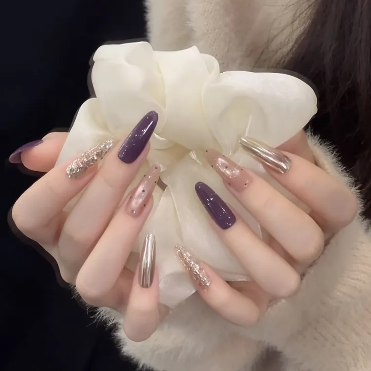 【紫醉金迷】纯手工猫眼短款长款不带钻穿戴甲显白秋冬新款爆闪美甲