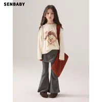 senbaby童装女童长袖T恤儿童百搭秋冬磨毛加厚印花涂鸦内搭上衣