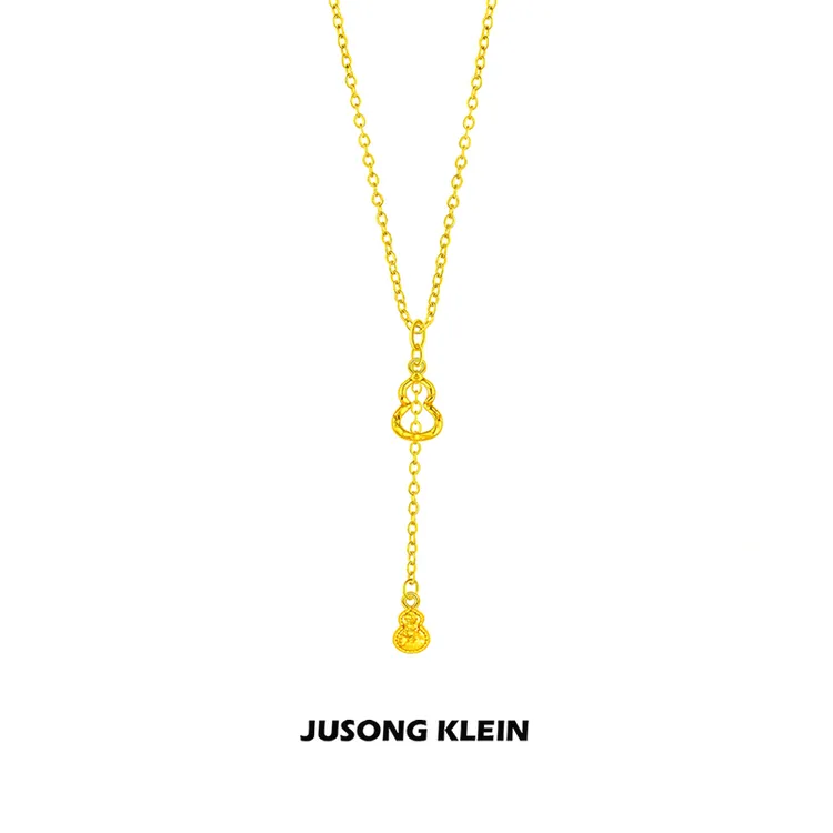 Jusong klein 钛钢项链 爆闪碎冰冰葫芦项链女金色镂空吊坠锁骨链