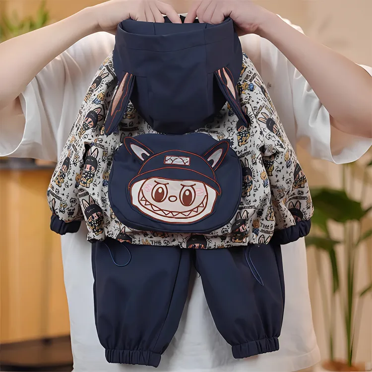 女童拉布布冲锋衣套装2025新款春秋款连帽卡通外套夹克开衫束脚裤