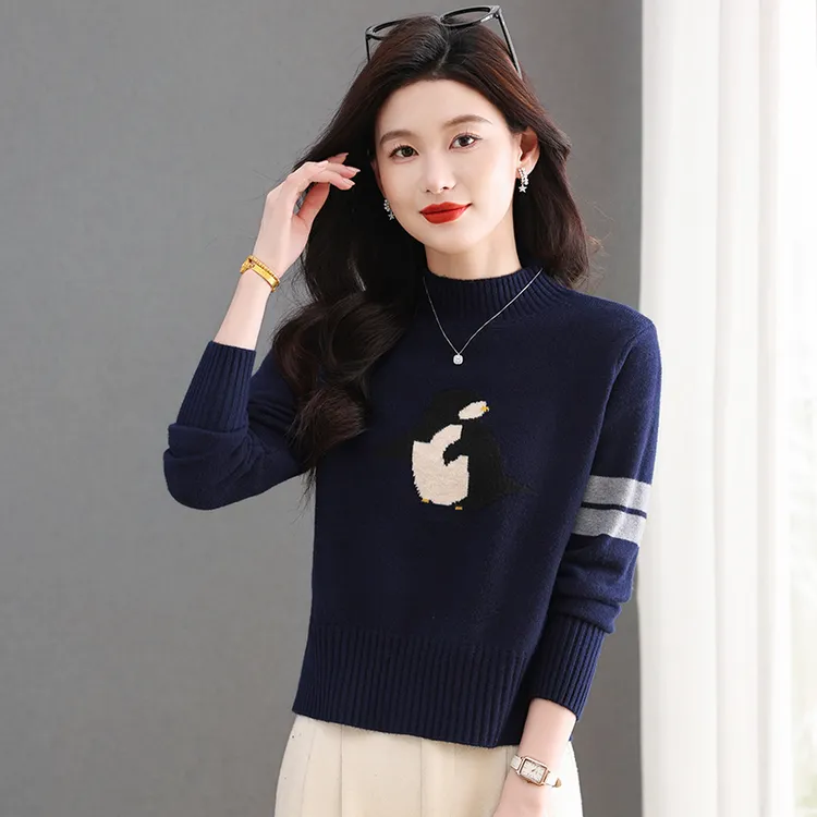 哥弟阿玛施正小个子短款高腰毛衣女半高领打底羊毛衫秋冬新款上衣