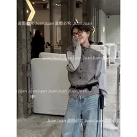 【莱英学廊】秋季新品针织拼接假两件毛衣休闲时髦