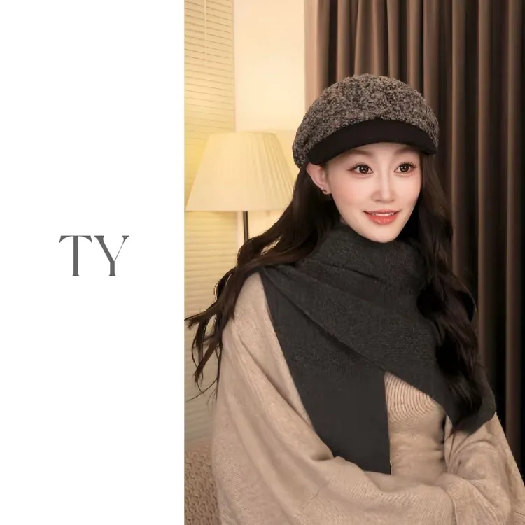太一 复古日系混纱圈圈羊毛报童帽女秋冬保暖时尚休闲软檐鸭舌帽
