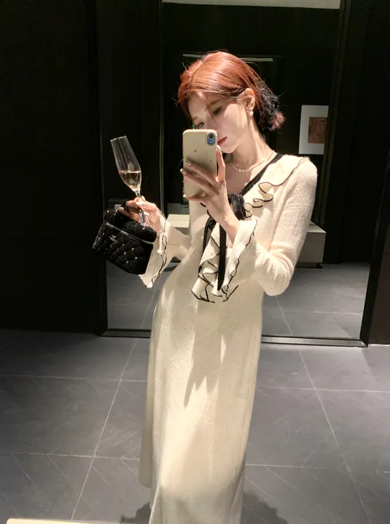 【芝士Cheese】首尔初见时 撞色设计显瘦百搭收腰法式时尚连衣裙