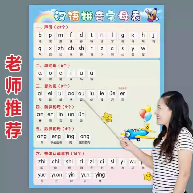 整体认读音节挂图16个认读卡小学生语文一二年级生字认字识字墙贴