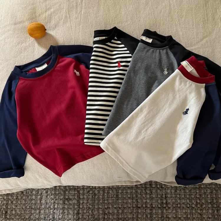 儿童插肩袖男春秋新款小童拼色打底衫纯棉宝宝长袖T恤女洋气上衣