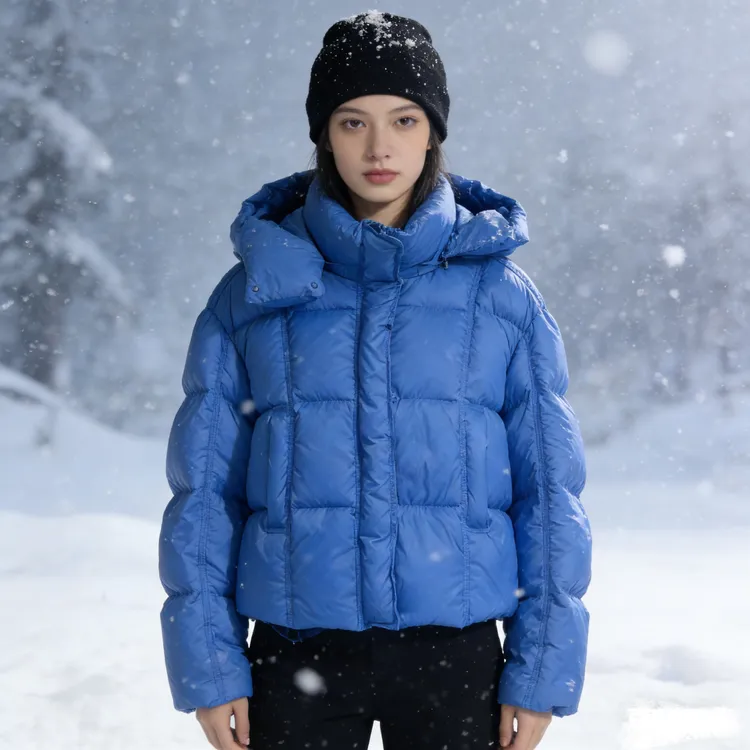 克莱因蓝明星同款多巴胺风格短款连帽白鸭绒冬季保暖百搭显瘦羽绒