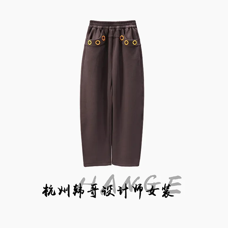 【韩哥欧货女装】冬季加绒《欧版镰刀裤型》深咖色热暖绒长裤26933