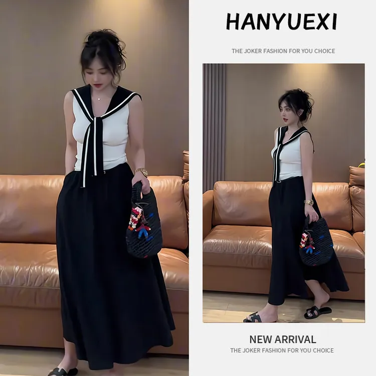 夏季一整套女装2025年新款韩版休闲气质减龄无袖上衣半身裙两件套