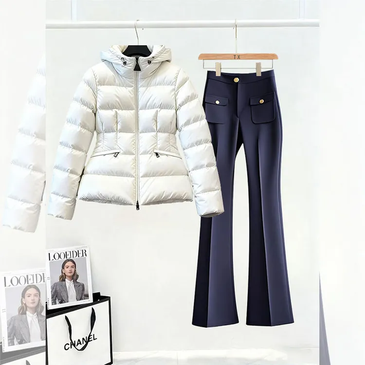 冬季新款套装女时尚百搭高腰微喇裤气质轻熟风棉服厚外套一整套装