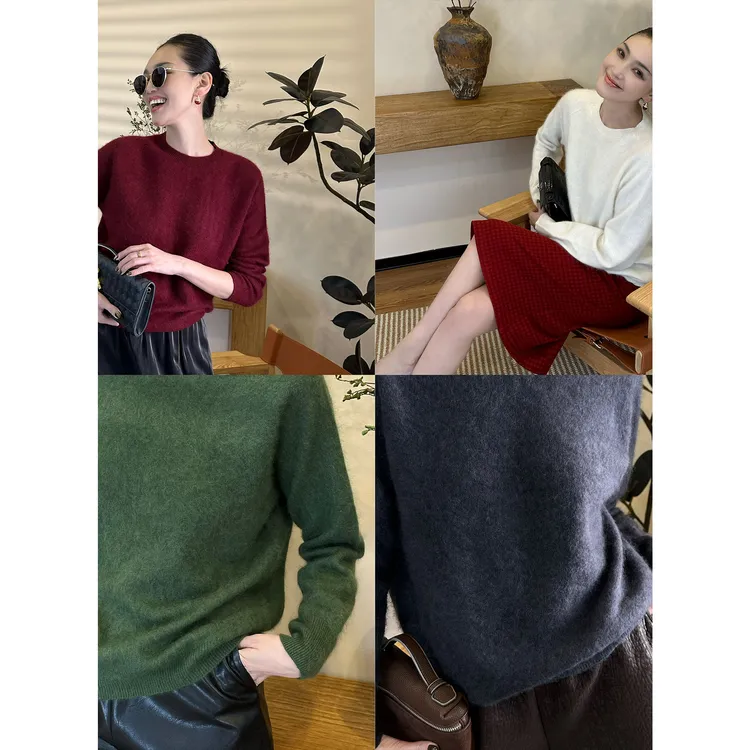紫紫   拉绒羊毛羊绒衫  不扎岛精无缝圆领针织衫毛衣ZD08SMYL684
