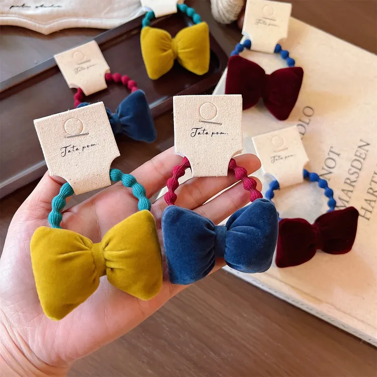 秋冬小女孩高级感丝绒蝴蝶结发圈儿童宝宝扎头发绳高弹力皮筋头绳