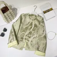 WYK 高货~M胸106长54重工刺绣缎面光泽长袖珠扣外套上衣 2513