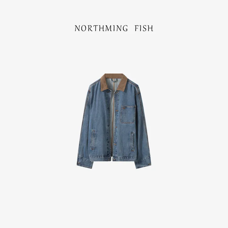 NorthMing fish「老友记」休闲复古 老钱调灯芯绒拼接牛仔外套