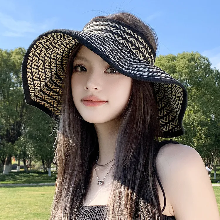 大檐可折叠出游防晒空顶帽子女款新款夏季遮阳帽防紫外线草帽透气