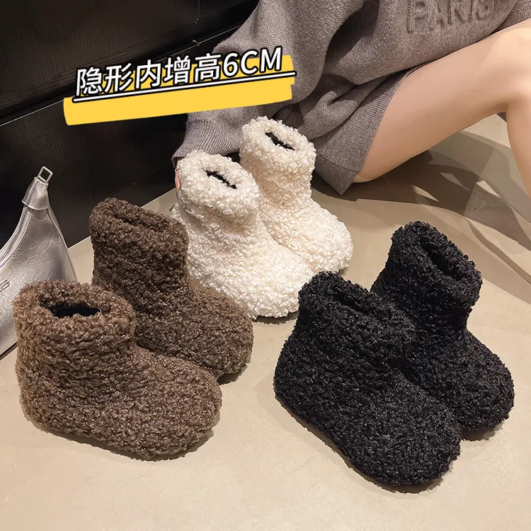 厚底内增高毛毛靴女款2025冬季新款保暖毛绒勃肯短靴加绒雪地棉鞋