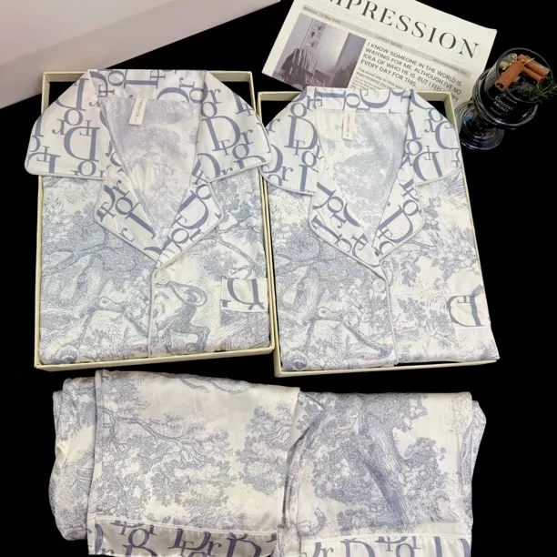 水墨画情侣冰雪丝睡衣春秋季男女轻奢款网红印花高颜值家居服套装