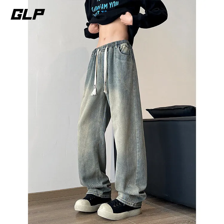 美式牛仔裤男时尚春秋款2025新款青少年裤子宽松阔腿直筒休闲长裤