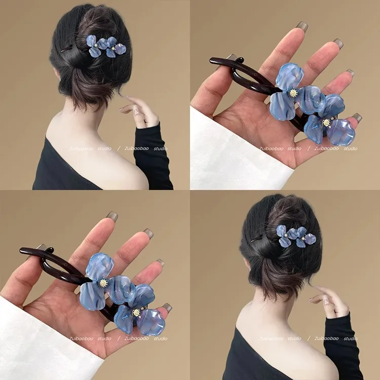 冰魄韩春~超仙花朵发夹一字夹后脑勺盘发2025新款高级感扭扭夹子