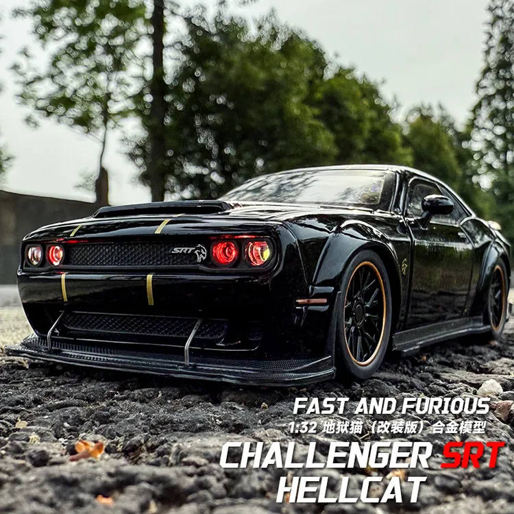 地狱猫改装版合金车模挑战者跑车男孩仿真汽车模型收藏摆件玩具车