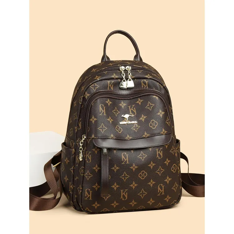 袋鼠真皮复古洋气背包2025新款女士旅行双肩包高级感大容量妈妈包