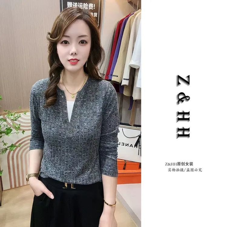 重工烫钻假两件长袖T恤女2025夏季新款设计感小众独特别致上衣潮