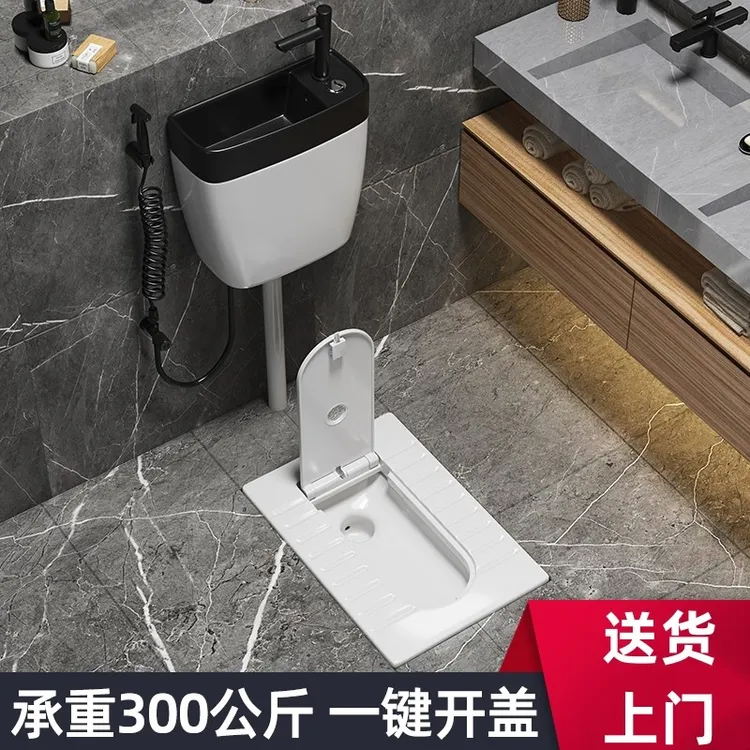 科众家用带盖板蹲便器陶瓷水箱带洗手盆整套套装厕所蹲坑蹲厕水箱