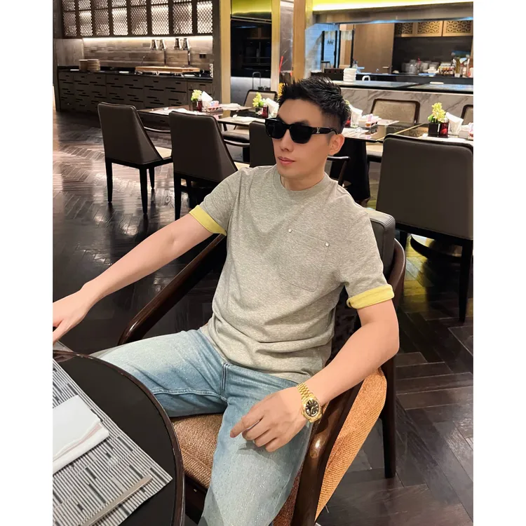 【宝石双面】25单层春夏AB撞色宝石纽扣短袖T恤圆领男士休闲半袖