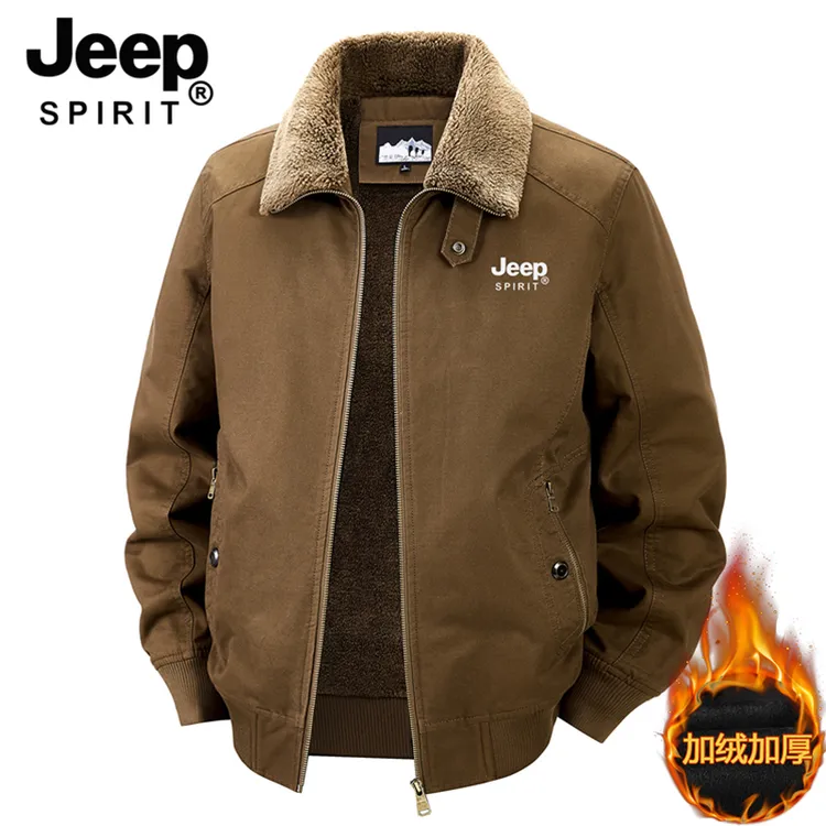 JEEPSPIRIT冬季保暖男男士加绒双面工装夹克中年棉衣休闲男装