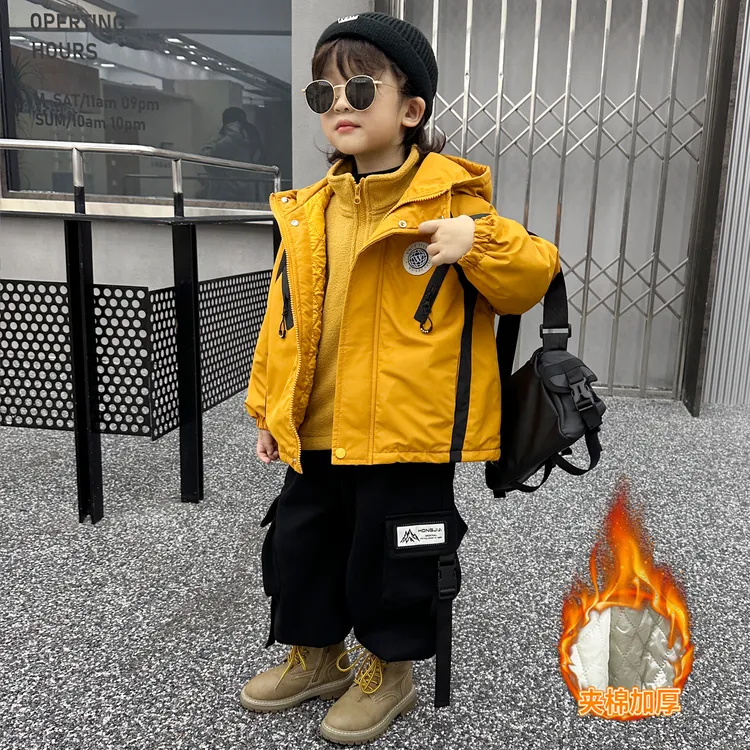 男童三合一冲锋衣外套2025年新款儿童夹棉冬季儿童防风服宝宝棉衣