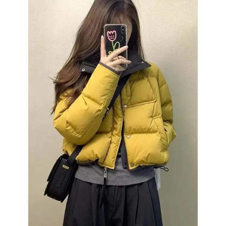 韩系时尚短款面包服厚棉袄2025冬季新款超好看撞色保暖棉服外套女