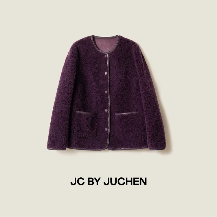 黑标线”紫雾叙事”保暖蓬松厚实圈圈羊毛圆领女外套 FW116003-103