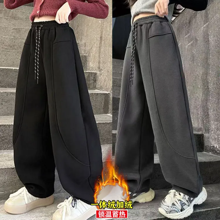 长裤冬季卫裤中腰蓄热女运动裤松紧带休闲裤