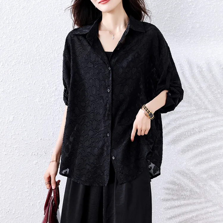 【女神新衣】2025新款提花轻薄舒适时尚衬衫宽松遮肚显瘦防晒开衫女