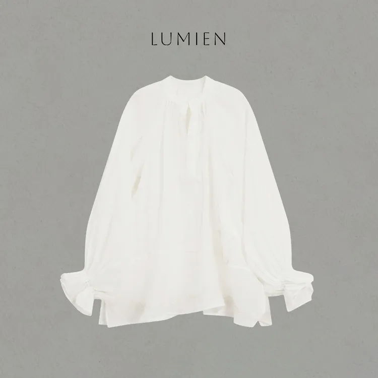 【LUMIEN】宫廷风对称苎麻绳绣花设计感泡泡袖V领长袖衬衫LX5DCC139