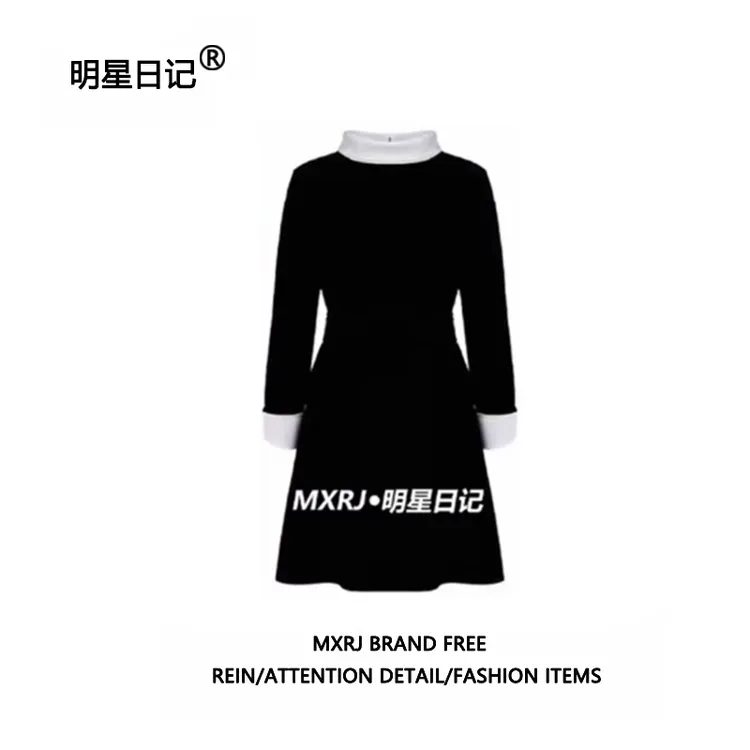 赵今麦明星同款赫本风连衣裙女2025秋季小香风立领名媛收腰小黑裙