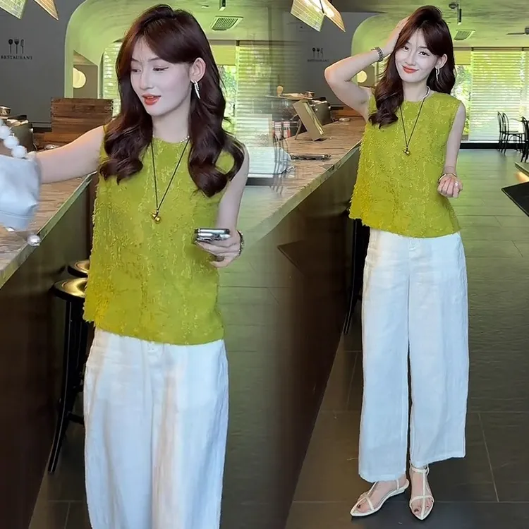 新中式时尚套装女2025夏季新款洋气流苏无袖上衣阔腿裤气质两件套