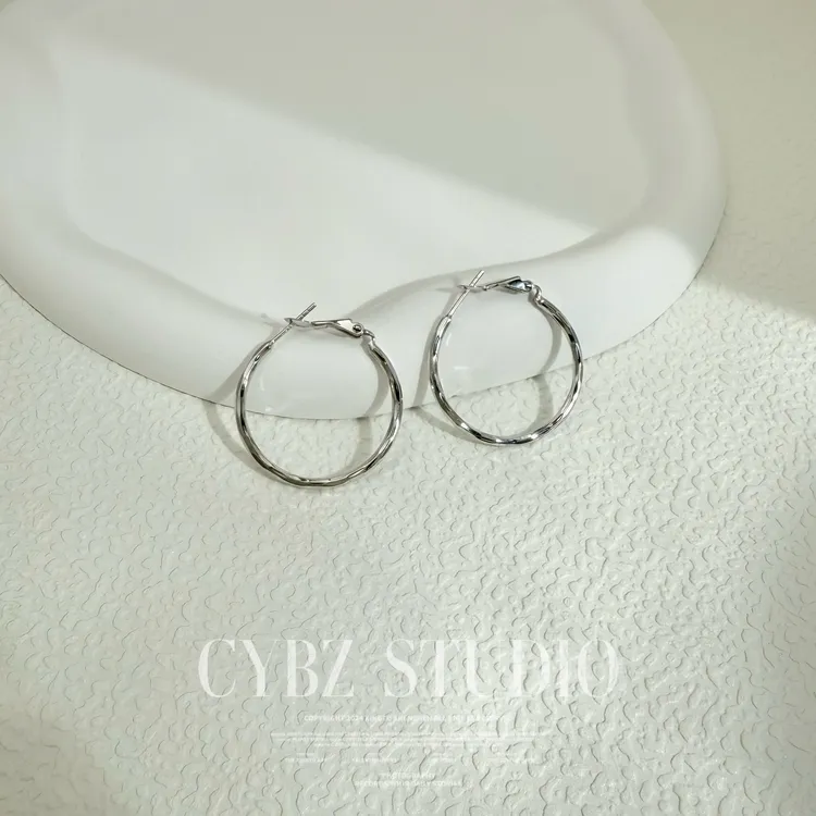 925银耳饰 耳饰S925银大圈耳环时尚精致车花经典百搭简约个性韩版