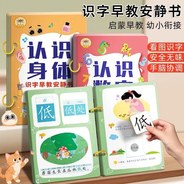 早教益智识字安静书3-6岁早教启蒙认字魔术贴书幼儿儿童益智