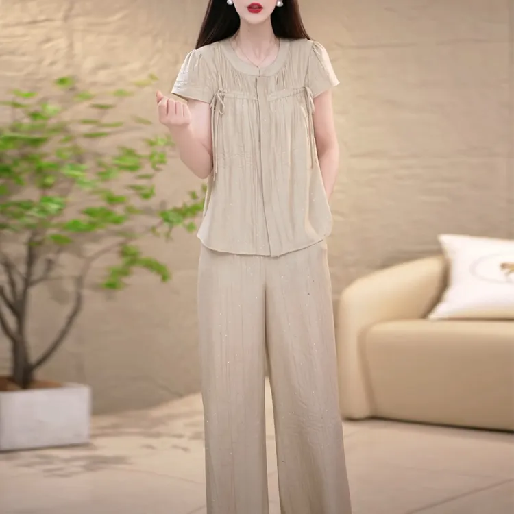 时尚套装女2025新款夏季时髦洋气质高端贵夫人短袖妈妈减龄两件套