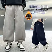 F01383男童加绒加厚运动卫裤子2025年冬季新款休闲弯刀裤时尚长裤