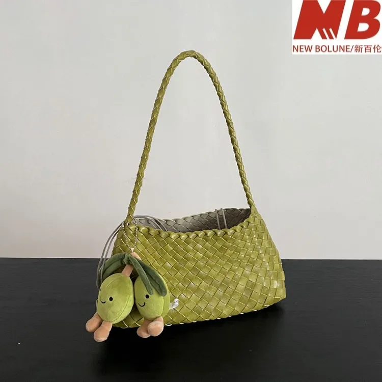 新百伦【奥莱撤柜】真皮手工编织腋下包包女2025新款高级感百搭复