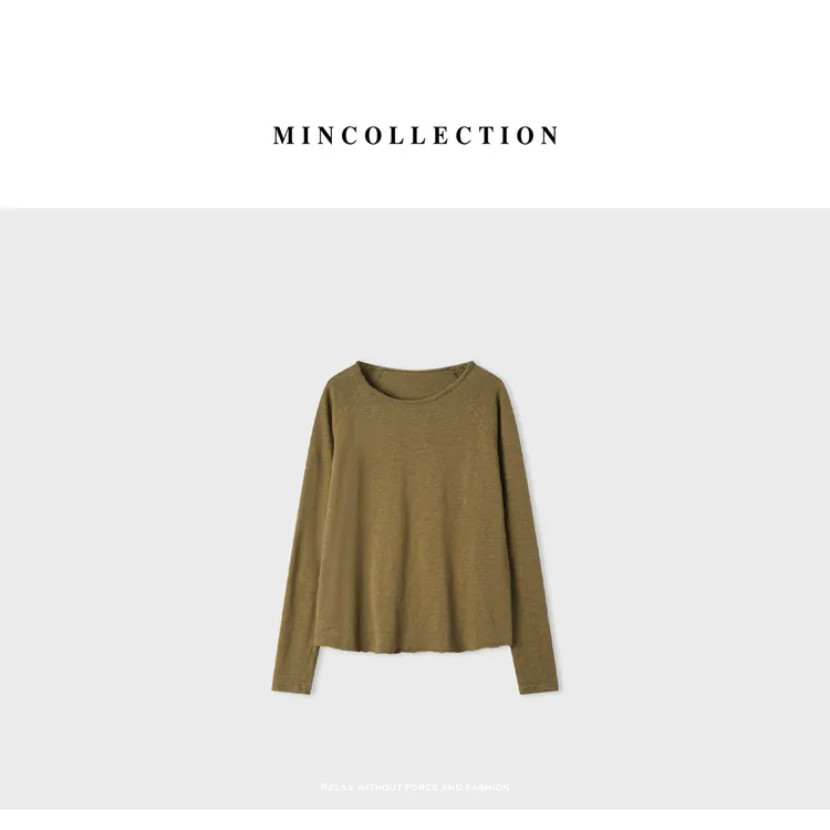 DE Mincollection灰绿竹节T/日系定纺纱双面磨毛透气竹节棉T恤