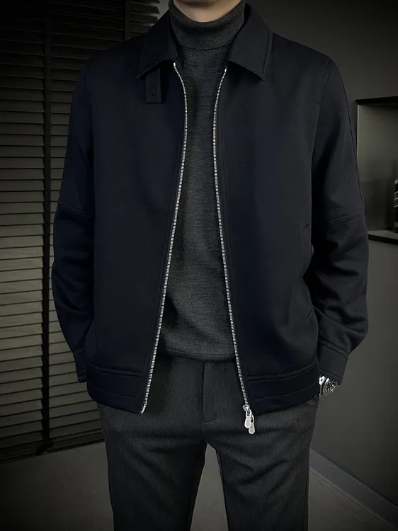 KING&GUCH【羊毛混纺】秋季2025新款男士老钱风翻领夹克外套5538