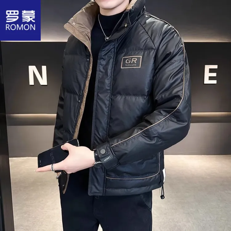 Romon/罗蒙羽绒服男士短款冬季2025新款痞帅高级感韩立领加厚外套
