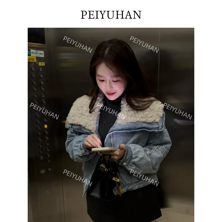PEIERNA佩佩C 【翻领毛毛】牛仔羽绒服外套 S1847 6116247