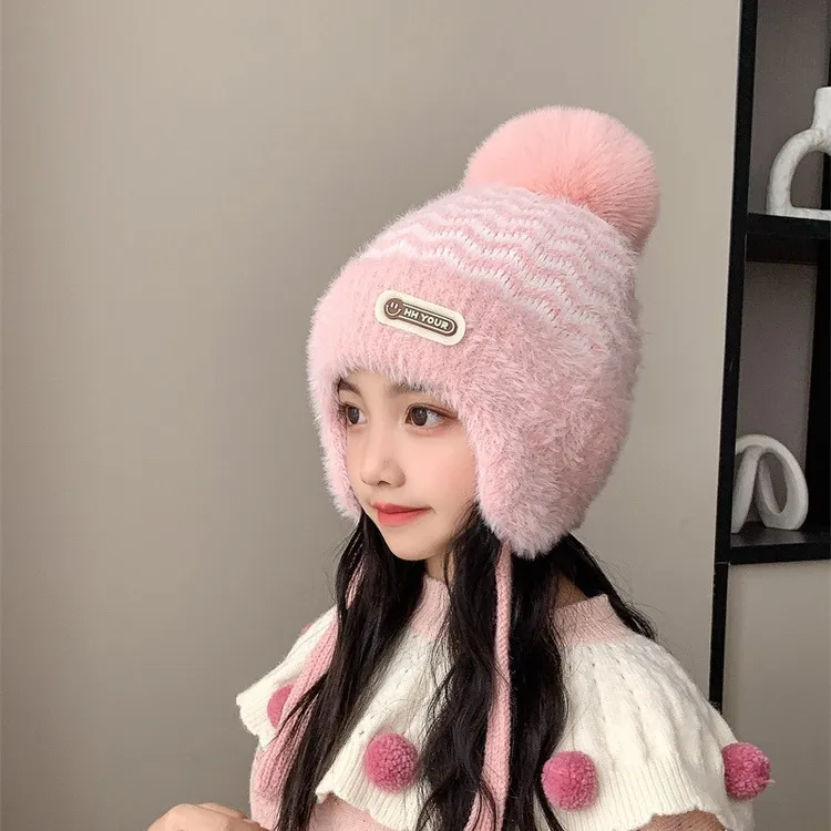 休闲儿童帽子冬季保暖护耳帽男女童加厚毛线帽中大童百搭针织冬季