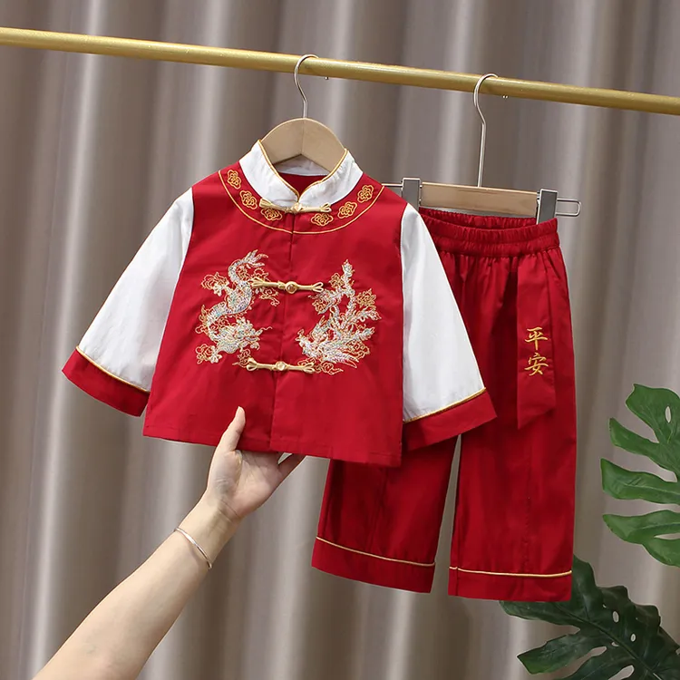 儿童汉服新中式套装宝宝周岁礼服喜庆古装女童超仙夏季中国风唐装