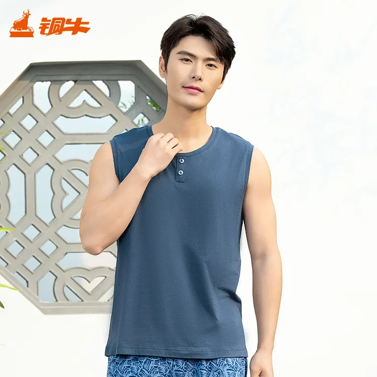 铜牛汗布圆领宽肩男背心2025春夏新款睡衣家居服背心男NB038